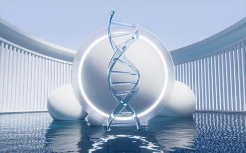 DNA with water surface, 3d rendering. Stock Illustration