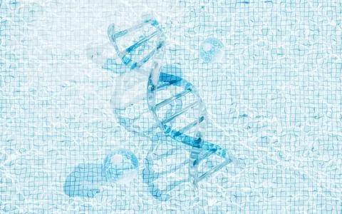DNA with water surface background, 3d rendering. Illustrazione stock