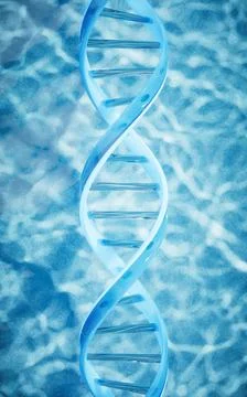DNA with water surface background, 3d rendering. Illustrazione stock