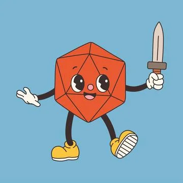 DND Dice for Board games in old classic cartoon style, groovy RPG dice for table Stock Illustration