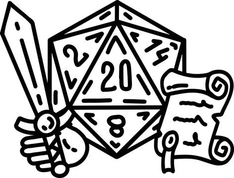 DND Dice with sword and shield Stock Illustration