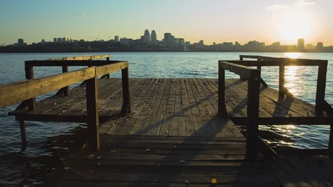 Dnepropetrovsk embankment at sunset Stock Footage