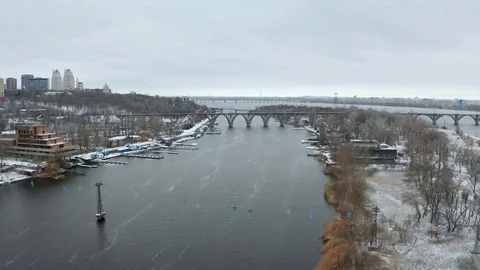 Dnieper river between Monastic island and shore in Dnipro city. Video stock 100190398