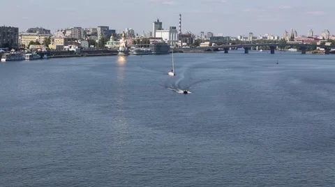 Dnieper River summer time. Kiev, Ukraine. No color correction Stock Footage 53124079