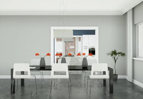 Dning room with black table interior design in modern appartment Illustrazione stock