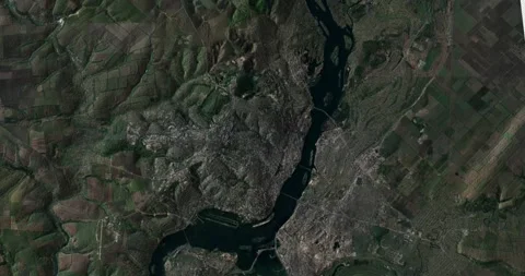 Dnipro east to west map with 3d relief 4K satellite ground top height Stock Footage 219228846