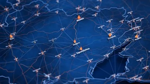 Dnipro map big data visualization. Futuristic map infographic of city in Ukraine イラスト素材