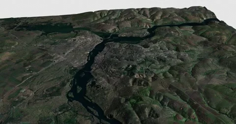 Dnipro map rotate 360 loop ccw with 3d relief 4K satellite ground height Stock Footage 219228808