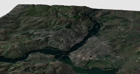 Dnipro map rotate 360 loop cw with 3d relief 4K satellite ground height Stock Footage 219248015