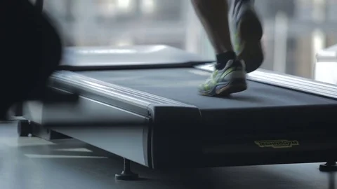 Dnipro March 2017. Close view of men in sneakers running on the treadmill. Stock Footage 81206875