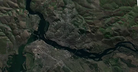Dnipro north to south map with 3d relief 4K satellite ground top height Stock Footage 219228915