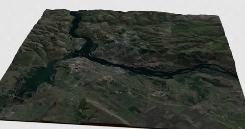 Dnipro north to south map with 3d relief 4K satellite ground height Stock Footage 219229294