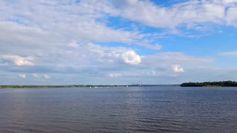 Dnipro River and Cityscape on the Horizon, Ukraine Stock Footage 342290595