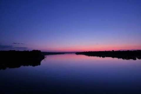 Dnipro River Sunset View from Bridge in Kamianske Horizontal Stock Photos