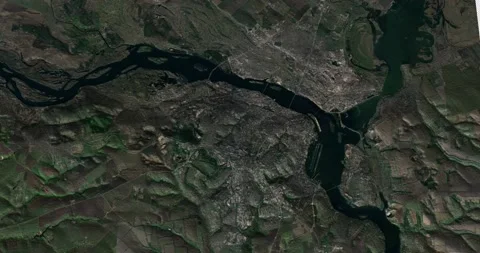 Dnipro south to north map with 3d relief 4K satellite ground top height Stock Footage 219229321