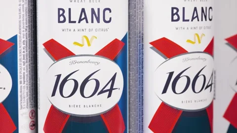 Dnipro, Ukraine - August 27, 2024: New design Kronenbourg Blanc 1664 wheat beer  Stock Footage 284220864
