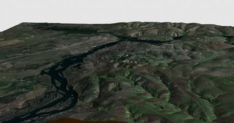 Dnipro west to east map with 3d relief 4K satellite ground low height Stock Footage 219229170