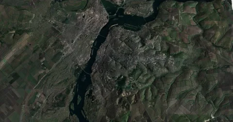 Dnipro west to east map with 3d relief 4K satellite ground top height Stock Footage 219248060