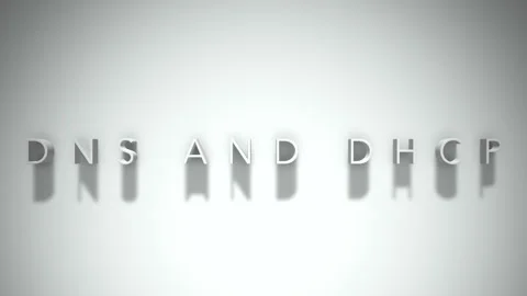 Dns and dhcp 3D title animation white text on a white background Stock Footage 299372907