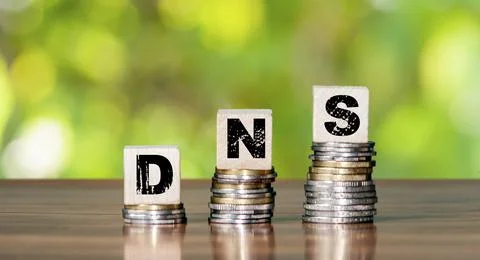 DNS  concept of the domain name system on wooden cube - network symbol Stock Photos