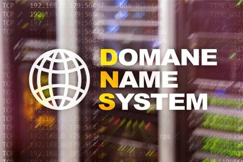 Dns - domain name system, server and protocol. Internet and digital technolog Ilustración de archivo