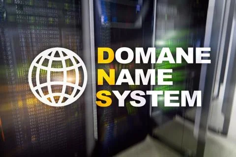Dns - domain name system, server and protocol. Internet and digital technology Ilustración de archivo