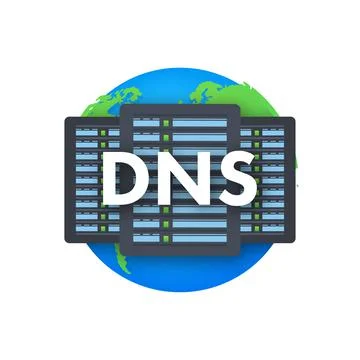 DNS Domain Name System Server. Global communication network concept. Web search Stock Illustration