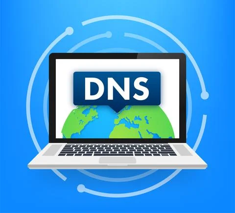 DNS Domain Name System Server. Global communication network concept. Web search Illustrazione stock