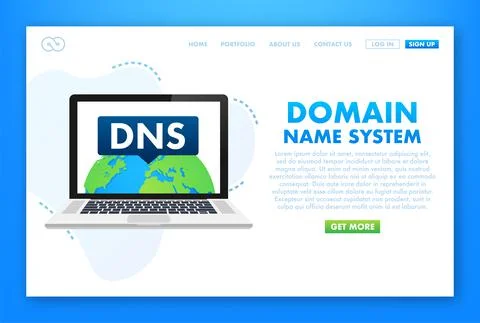 DNS Domain Name System Server. Global communication network concept. Web search Illustrazione stock