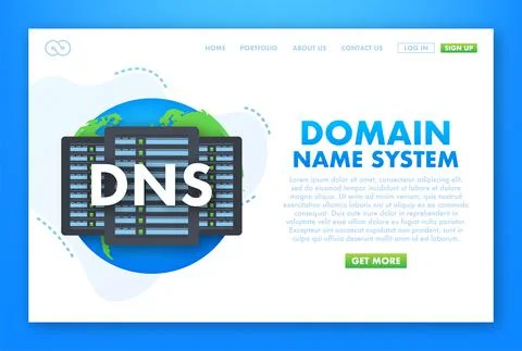 DNS Domain Name System Server. Global communication network concept. Web search Illustrazione stock