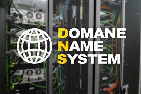 Dns - domain name system, server and protocol. Internet and digital technolog Stock Photos