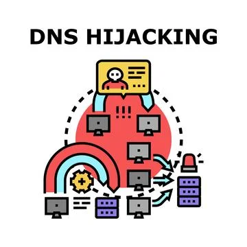 Dns hijacking diverting internet traffic to malicious servers Stock Illustration