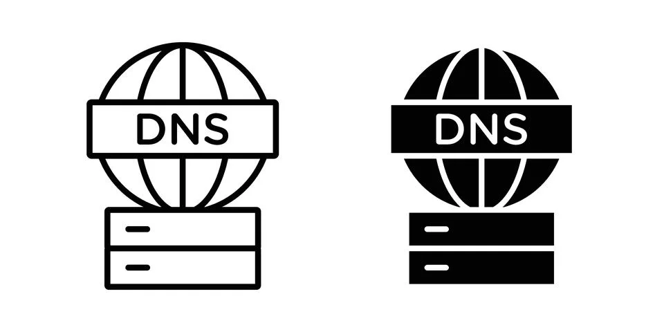 DNS icon linear versions pack on white background 스톡 일러스트