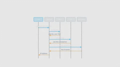DNS Resolution Clean No Text Protocol Sequence Diagram Animation Alpha 4K Stock Footage 339516862