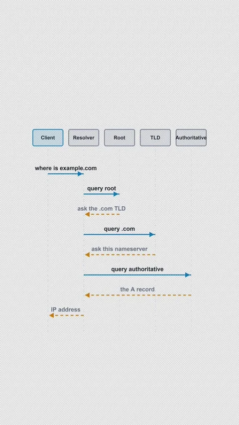 DNS Resolution Clean No Text Protocol Sequence Diagram 4K Vertical 9x16 Light 動画素材 339518999