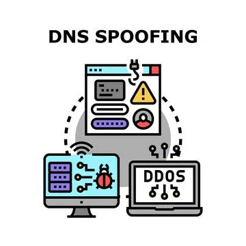 Dns spoofing attack redirecting internet traffic to malicious websites Illustrazione stock
