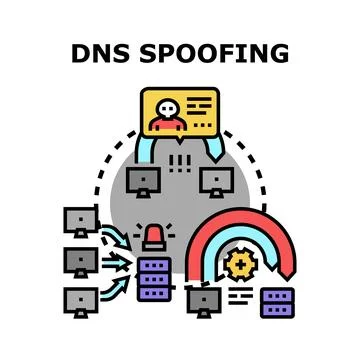 Dns spoofing cyber attack redirecting network traffic Stockillustratie