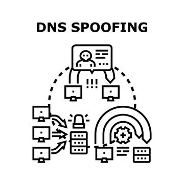 Dns spoofing cyber attack redirecting network traffic Stock Illustration