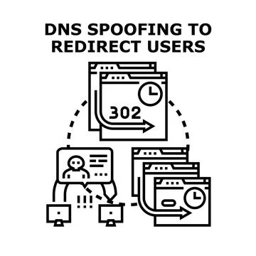 Dns spoofing redirecting users to malicious webpages Stock Illustration