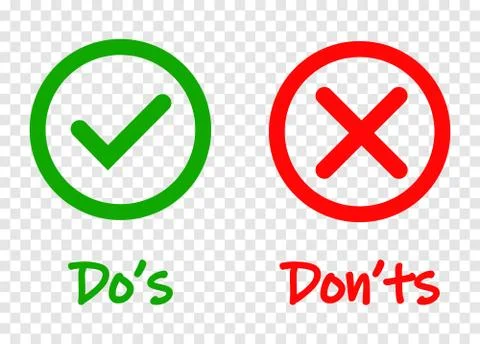 Do and Dont check tick mark and red cross icons isolated on transparent Illustrazione stock