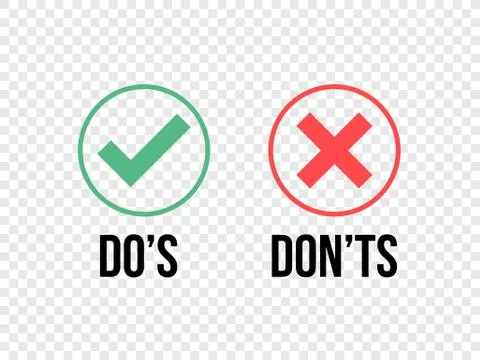 Do and Dont check tick mark and red cross icons isolated on transparent backg Stock Illustration