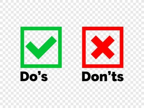 Do and Dont check tick mark and red cross icons isolated on transparent backg Stock-Illustration