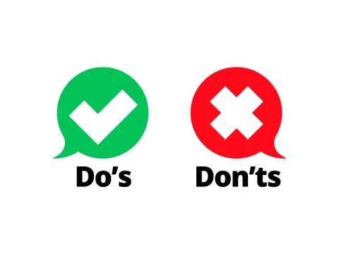 Do and Dont check tick mark and red cross icons isolated on transparent backg Illustrazione stock