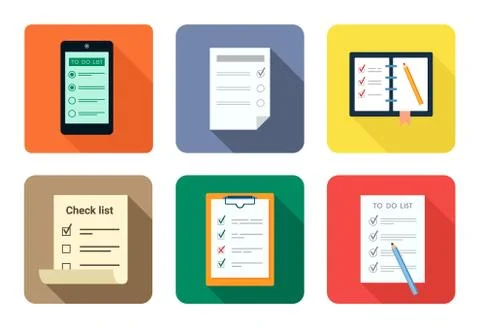 To do checklist set. Questionnaire document with notes and reminders in Illustrazione stock