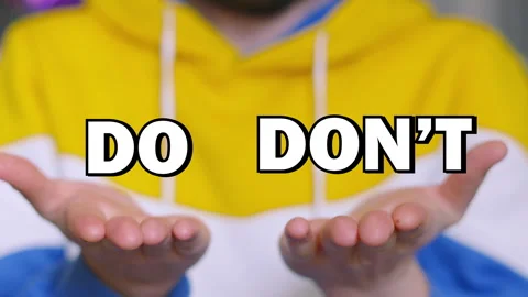 DO DON'T Choice Text Appearing on Male Hands and Tracking with Up and Down 스톡 동영상 306593211