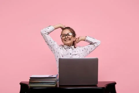 Do exercises while working at the computer. Healthy lifestyle. Stock Photos