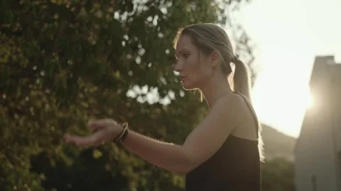 Do gymnastics at dawn, solitude, longevity. Peace of mind and body Stock Footage 257669517