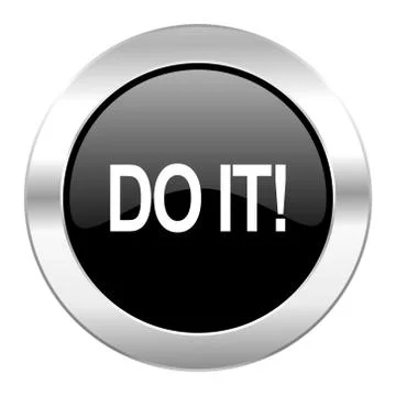 Do it black circle glossy chrome icon isolated. Ilustración de archivo