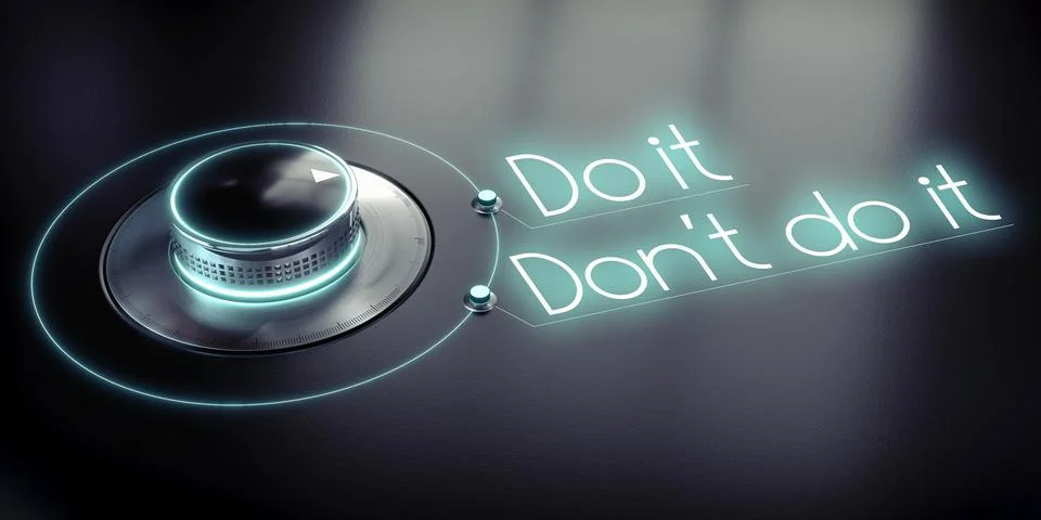 Do it, dont do it - rotary knob and glowing words - 3D illustration Stock Illustration