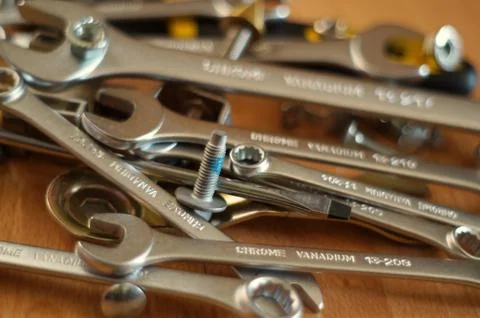 Do It Yourself accessories - locksmith tools, wrenches, screwdrivers, nuts and Stock Photos